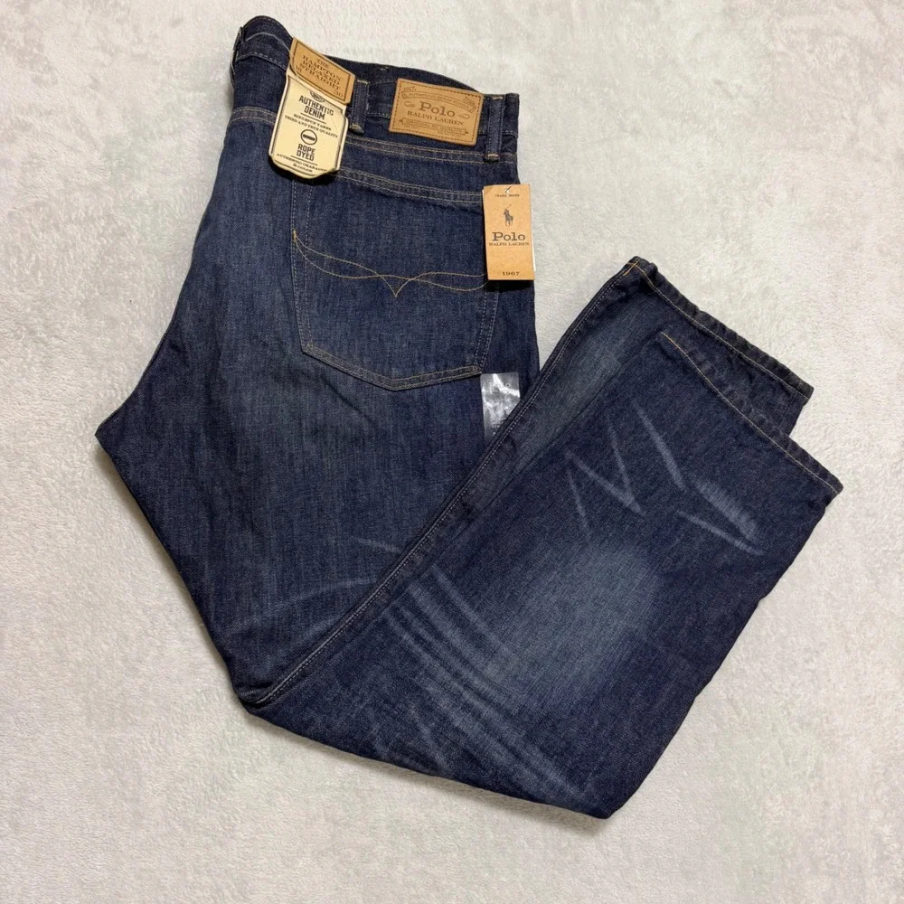 Polo Ralph Lauren Hampton Relaxed Straight Jeans Mens 38x30 Dark Wash Denim NEW